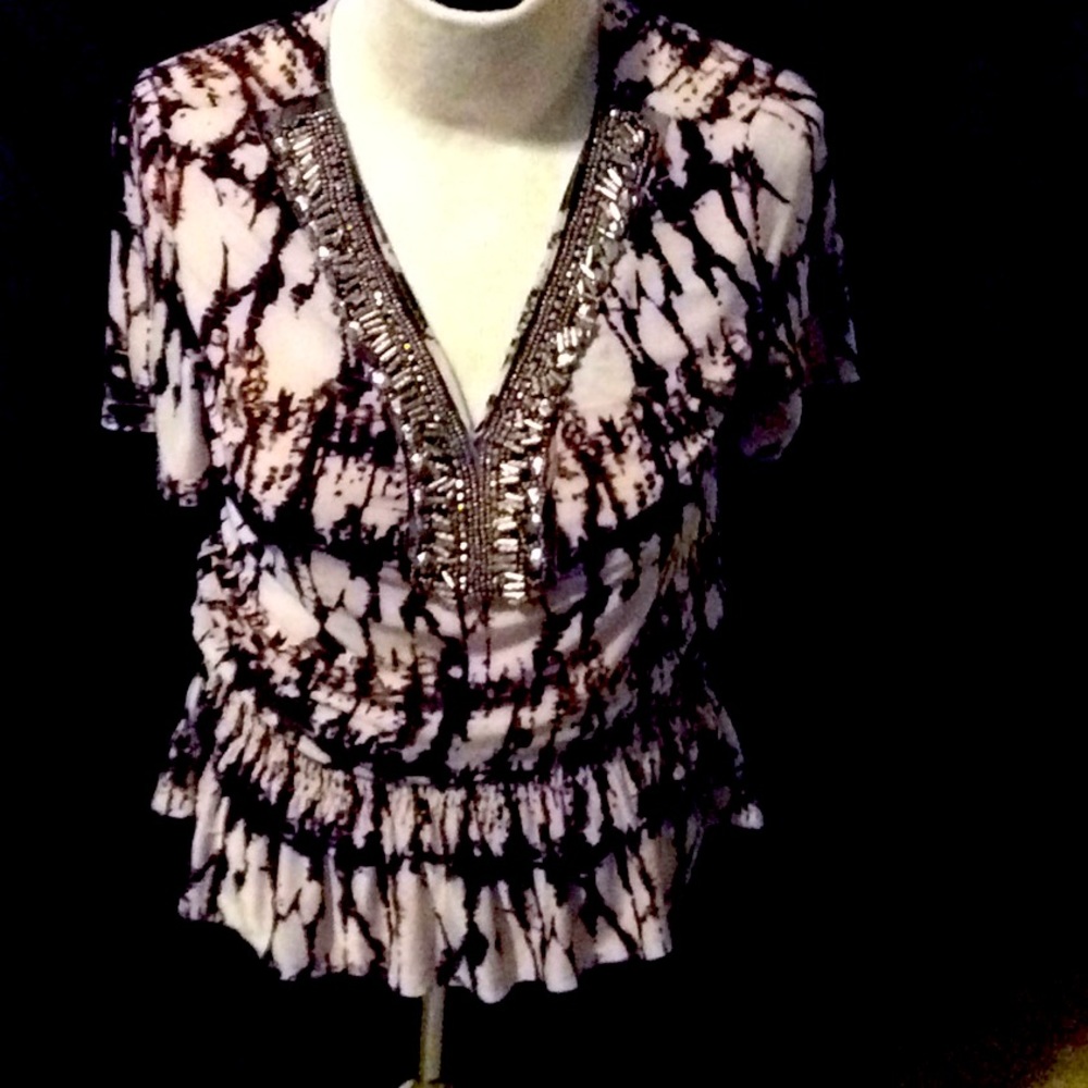 Women’s short sleeve beaded blouse